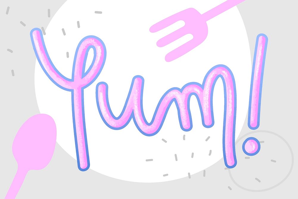 Yum! pink text calligraphy typography