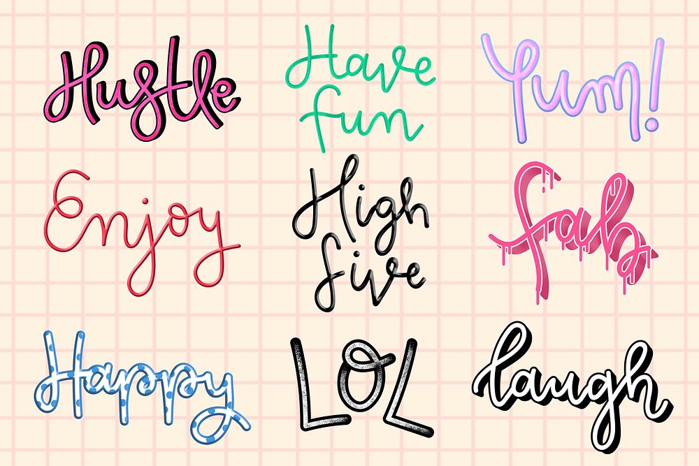 Doodle cursive fun words typography