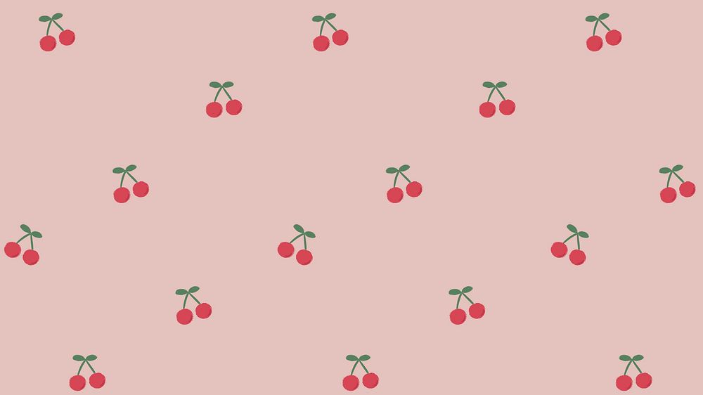 Red hand drawn cherry seamless pattern on pink social template vector