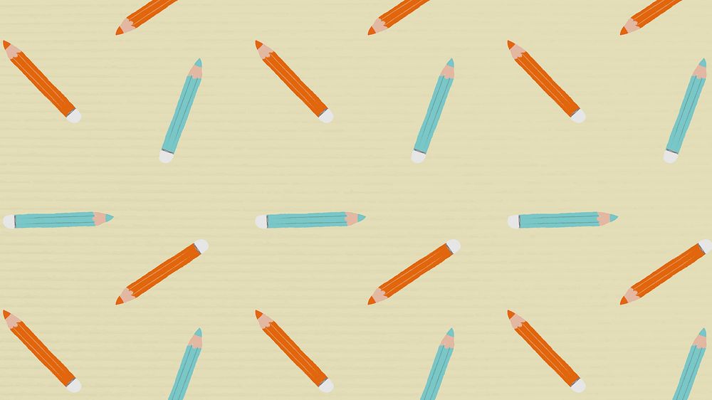 Hand drawn red and blue pencil pattern on yellow background vector