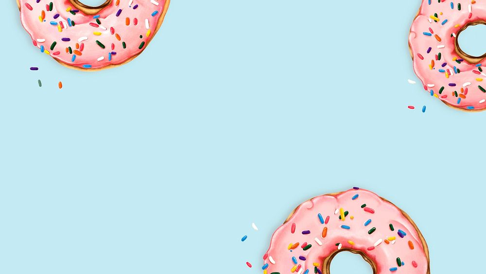 Hand drawn pink donuts on blue background mockup