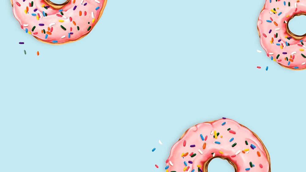 Hand drawn pink donuts on blue background