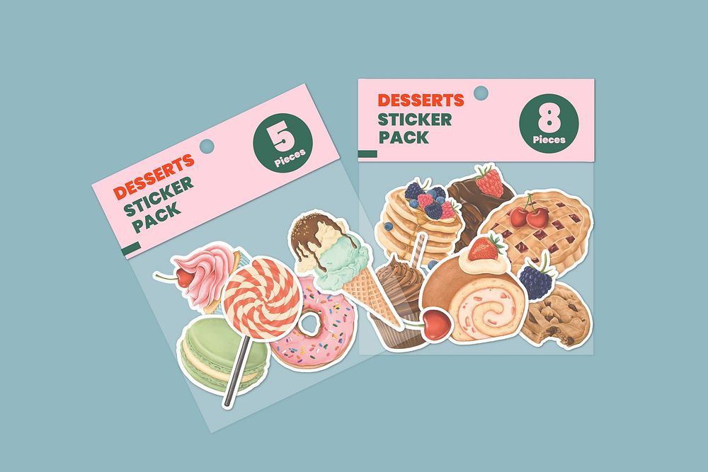Pastry and sweets stickers in bags vector
