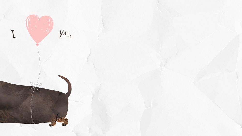 Dachshund with an I love you background illustration