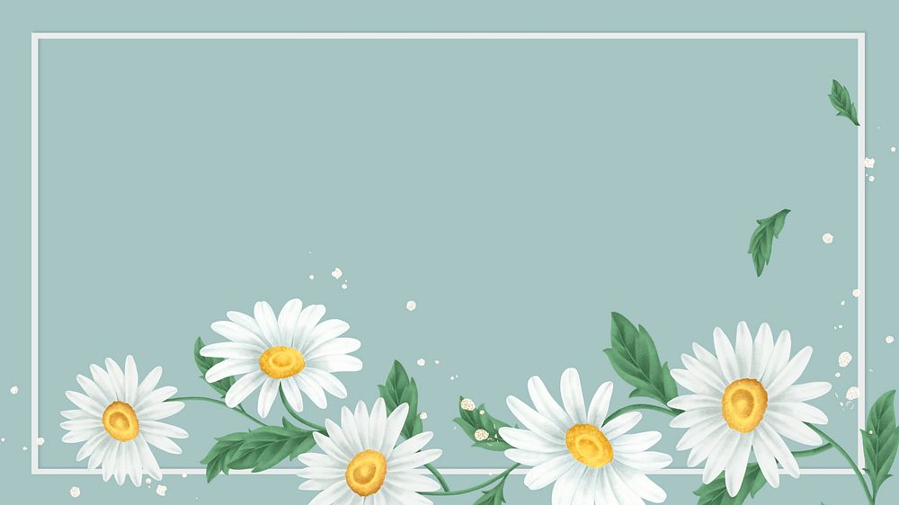 Daisy flower frame on light green background illustration