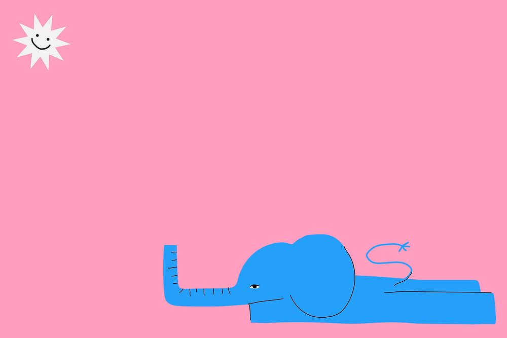 Background vector of lazy elephant on pink wallpaper