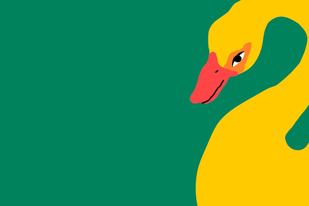 Green background psd with yellow swan cute animal illustration