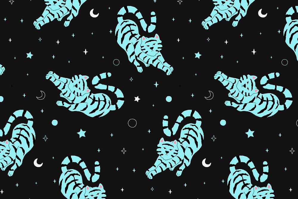 Pattern psd blue tigers stretching on black background