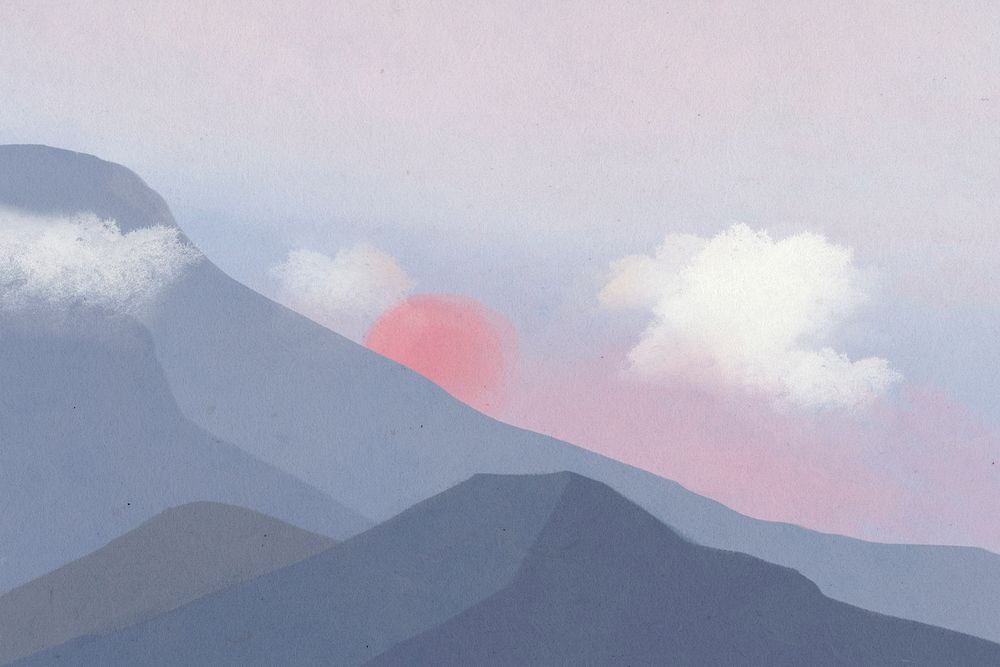 Landscape background of mountains psd with sunrise illustration