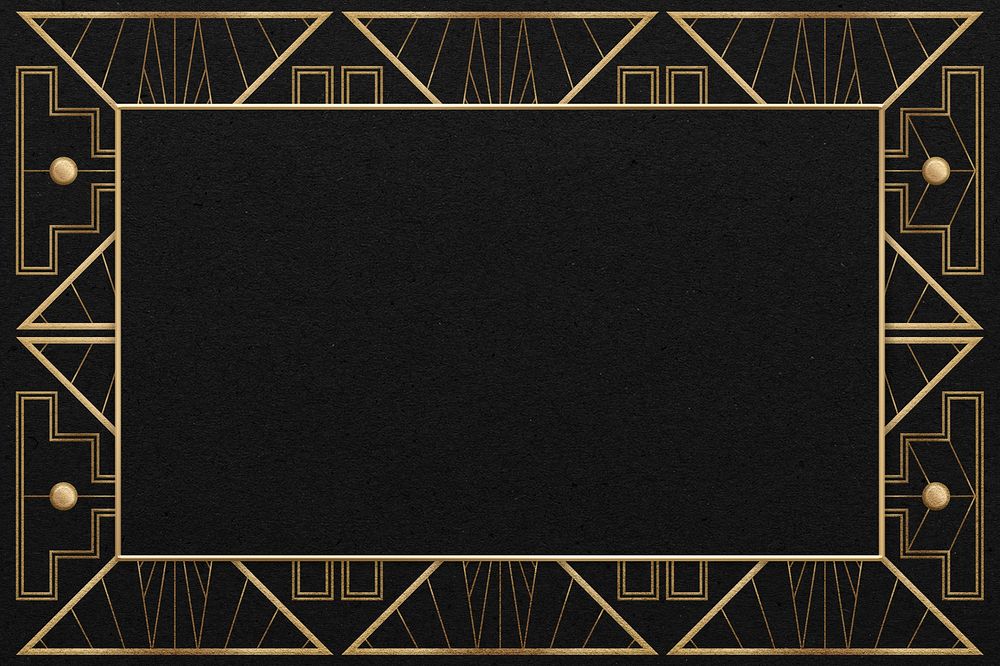 Art deco psd frame with geometric pattern on dark background