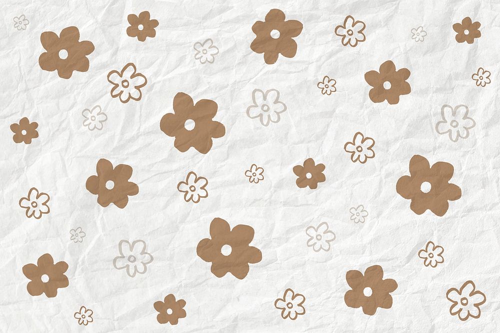 Gold flower pattern psd on crumpled paper textured background