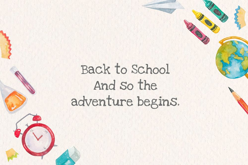 'Back to School' with school stationery in watercolor back to school banner