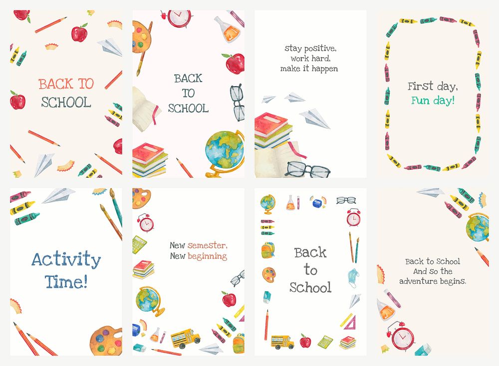 Back to school template vector editable set poster