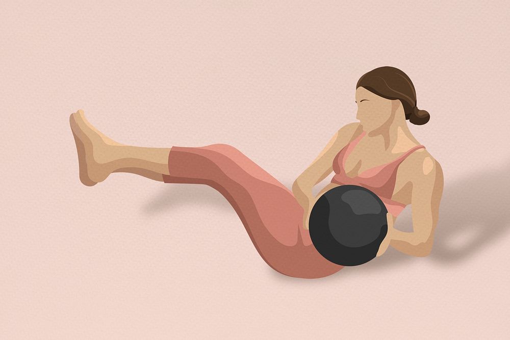 Exercise routine psd woman holding medicine ball minimal illustration