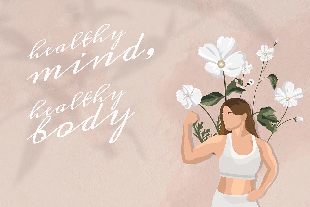 Motivational quote editable template psd health and wellness yoga woman floral banner