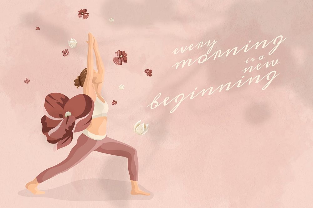 Motivational quote editable template psd health and wellness yoga woman pink floral banner