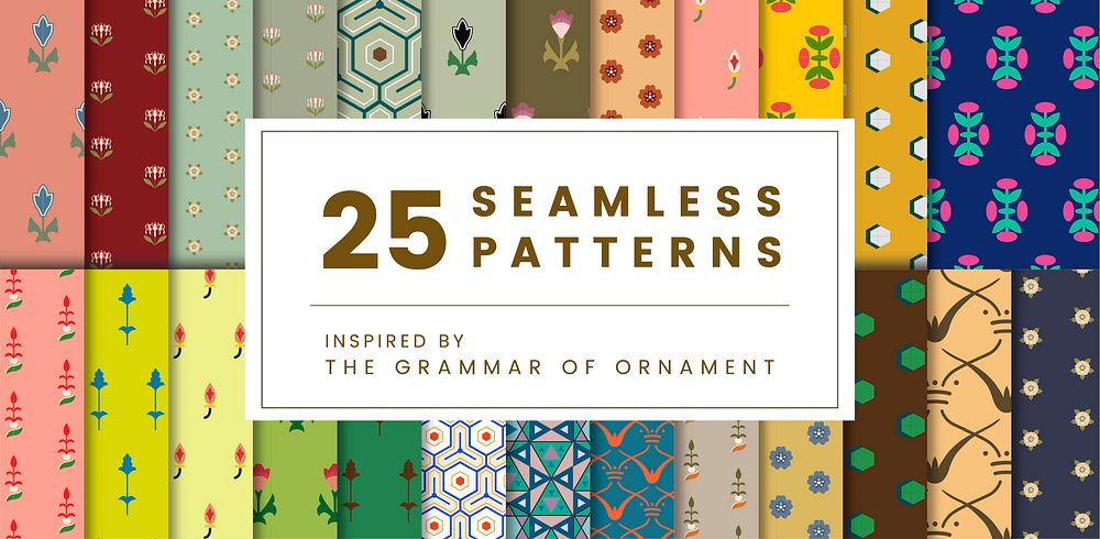 Set of 25 vintage patterns inspired by The Grammar of Ornament 