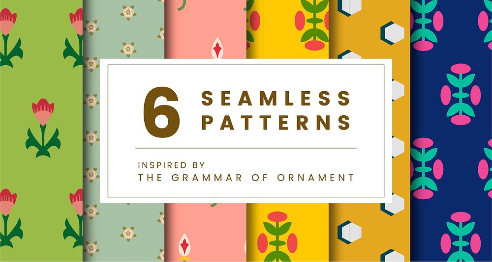 Set of 6 vintage patterns inspired by The Grammar of Ornament 