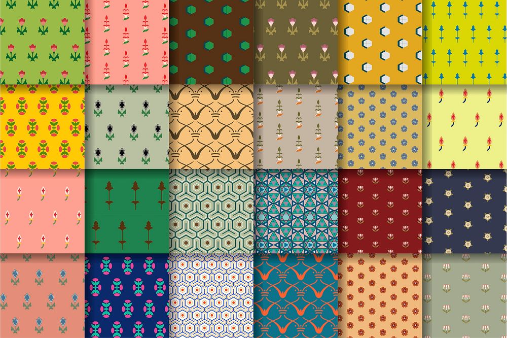 Set of 24 vintage patterns inspired by The Grammar of Ornament 