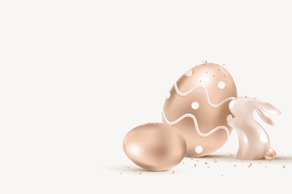 3D Easter celebration background psd in luxury rose gold with bunny and eggs