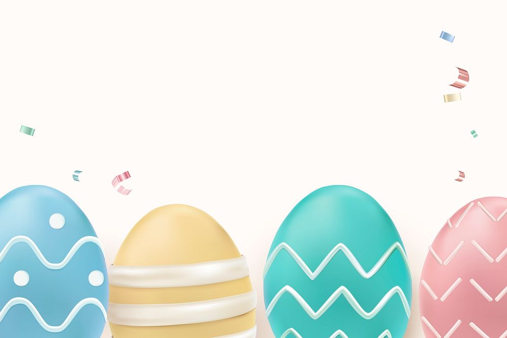 Easter celebration 3D border psd in colorful pastel painted eggs on white background