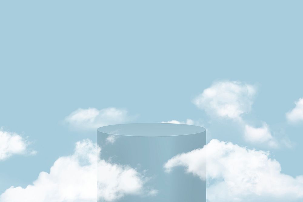 Blue 3D product podium psd with clouds in modern style