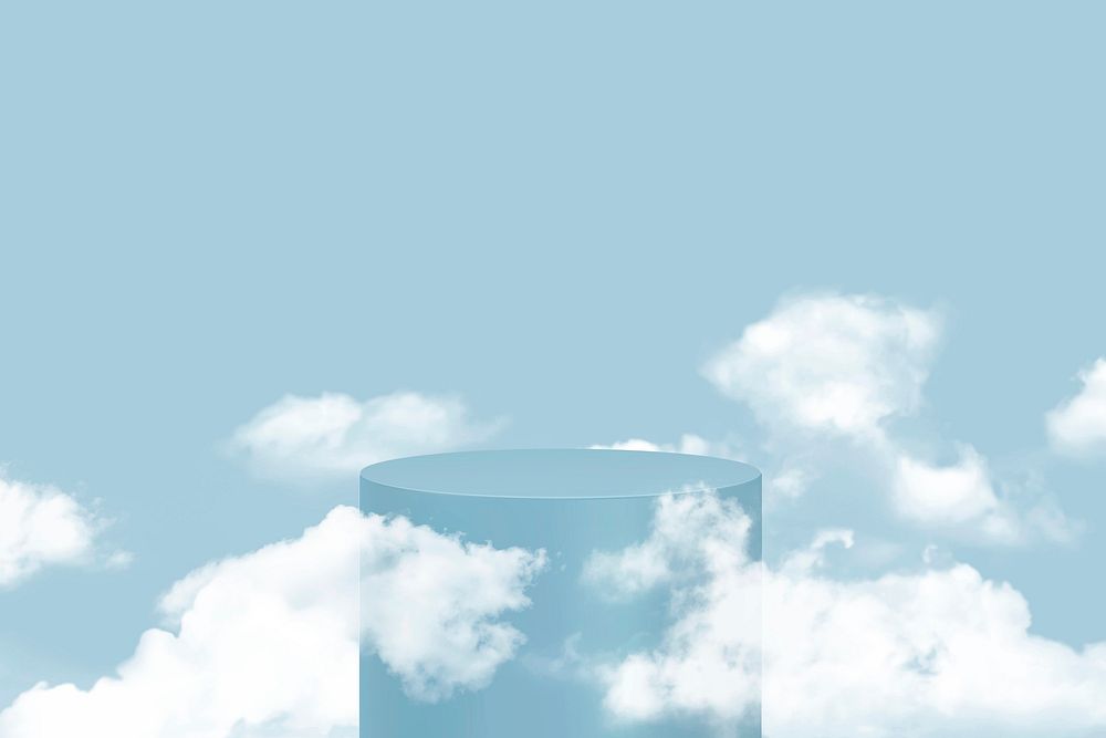 3D rendering product podium vector with clouds on blue background
