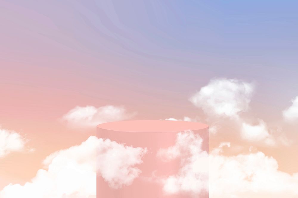 3D rendering product podium vector with clouds on pastelbackground