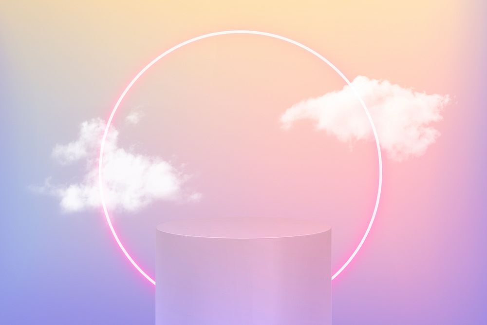 Pastel 3D product podium with clouds in simple style