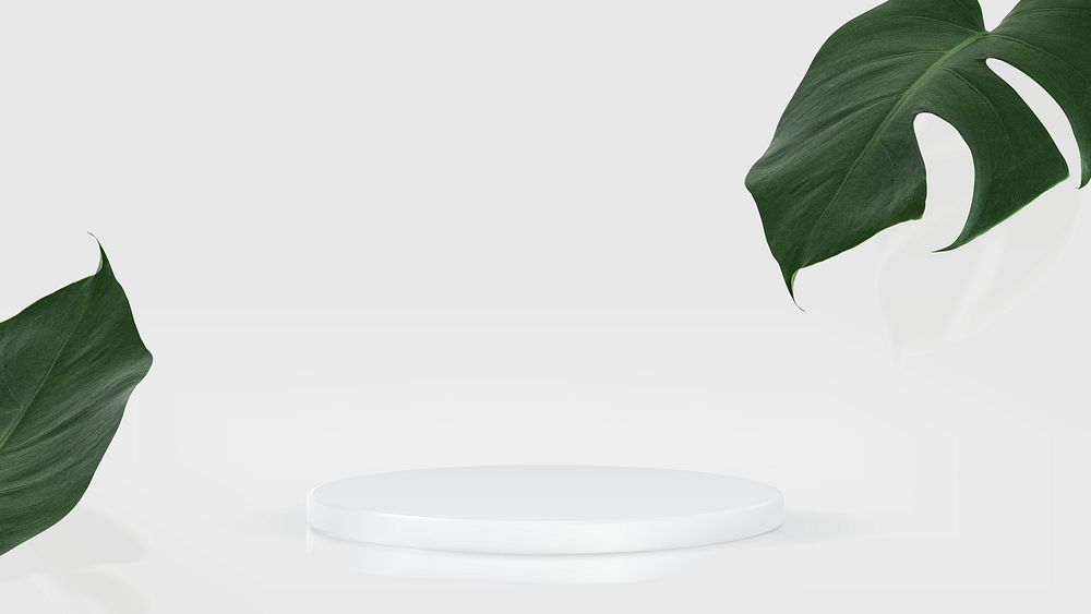 3D product presentation background psd with white podium and monstera leaf