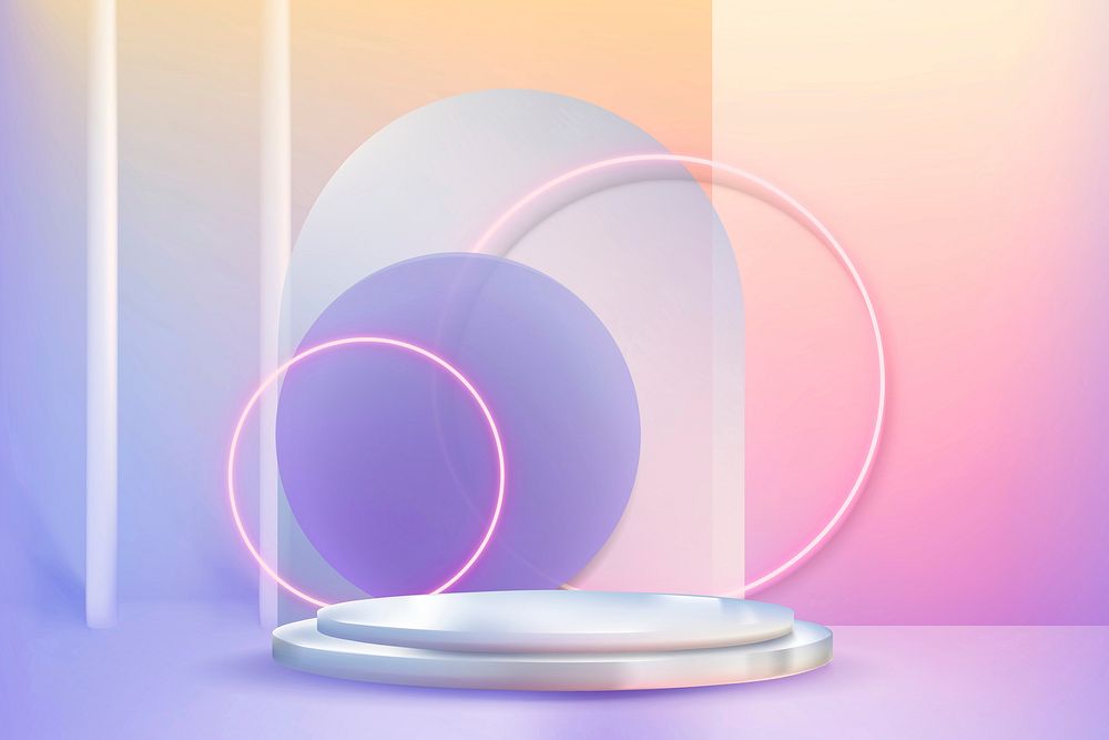 3D holographic product display vector with podium and neon rings