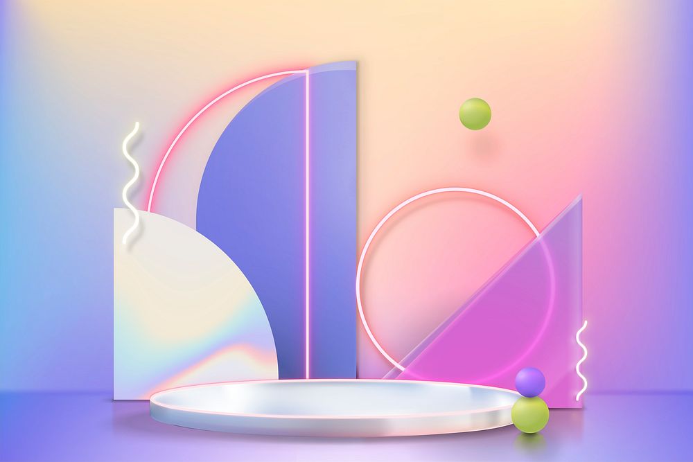 3D product display psd with podium and pink neon rings