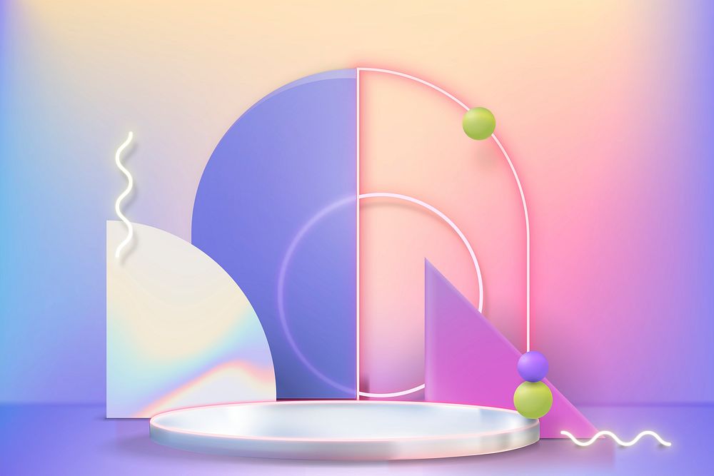 3D product display psd with podium and pink neon rings