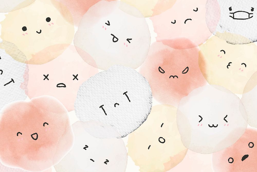 Cute emoticons background psd with diverse feelings in doodle style