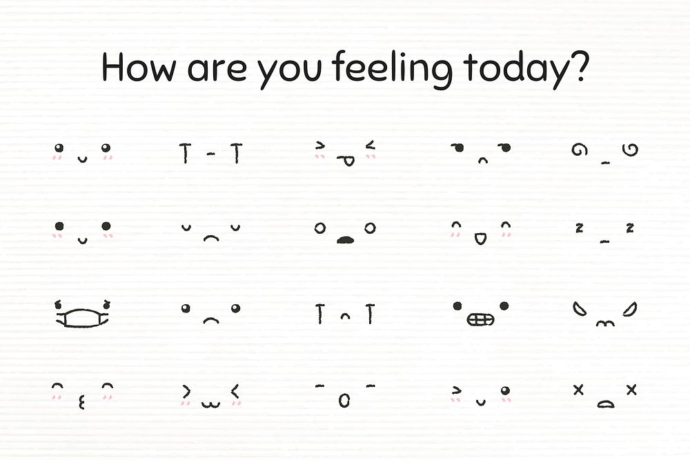 Editable cute emoticons psd in doodle style set