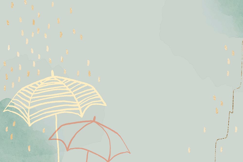 Rainy season background vector in green with cute umbrella illustration