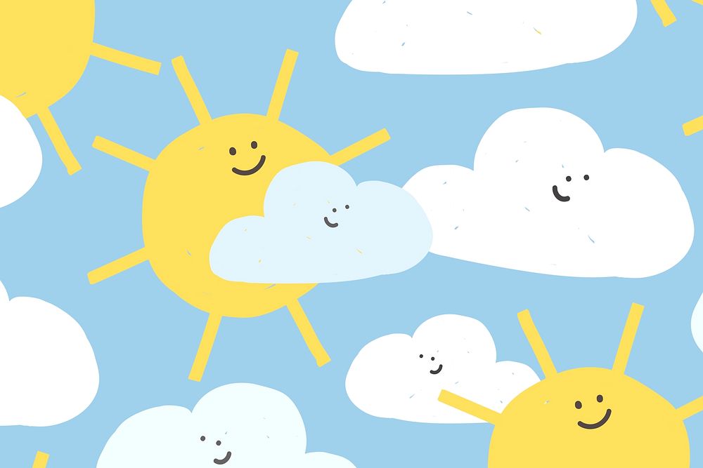 Weather seamless pattern background psd doodle clouds and sun for kids