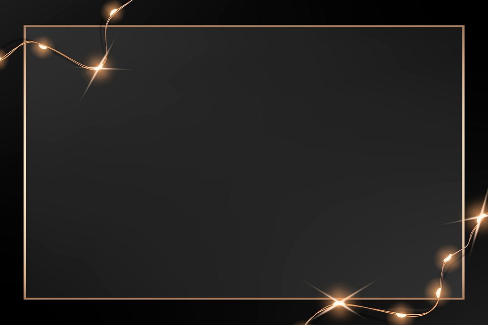 Elegant golden frame psd with glowing wired lights on black graphic