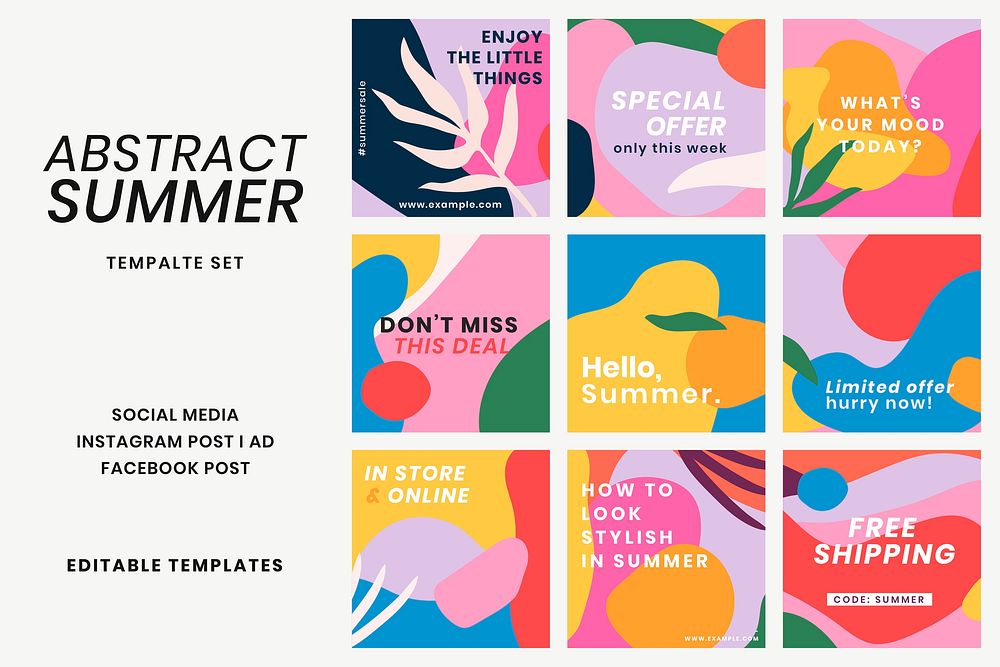 Abstract social media templates vector with SALE text set