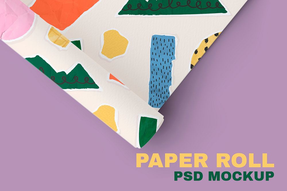Colorful paper roll mockup psd in abstract design