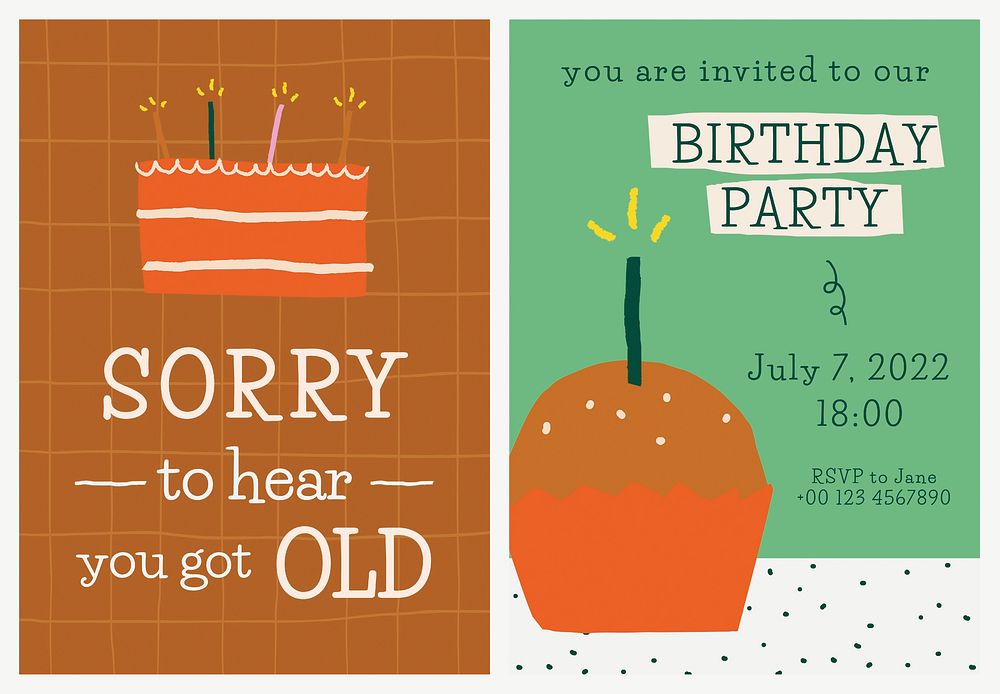 Birthday party invitation template vector with cute doodles