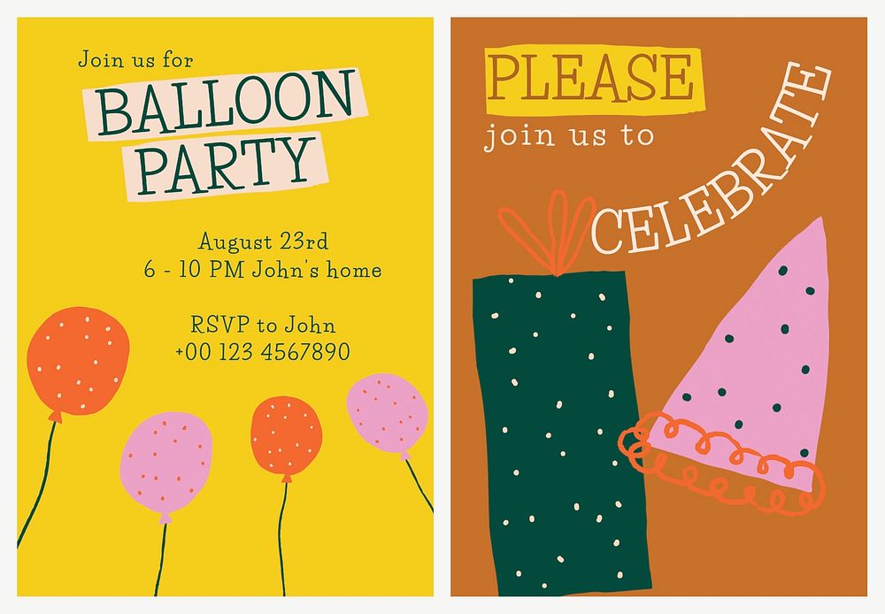 Birthday celebration invitation template psd with cute doodles