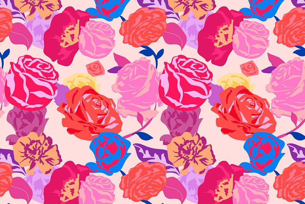 Pink aesthetic floral pattern vector with roses colorful background