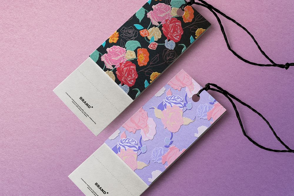 Floral fashion label mockup psd colorful roses