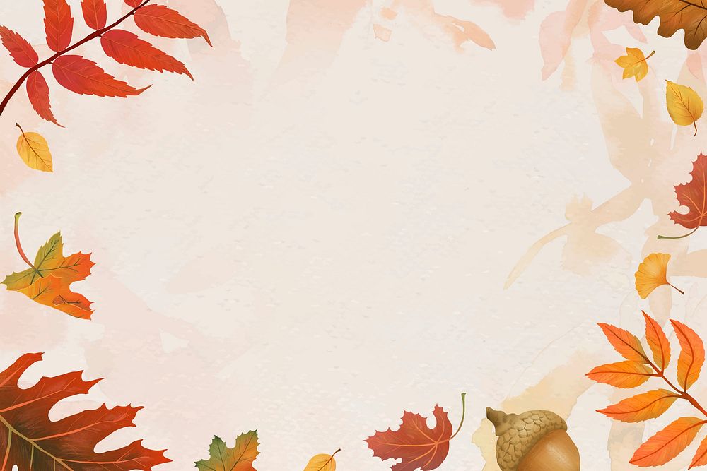 Autumn leaves frame vector on beige background