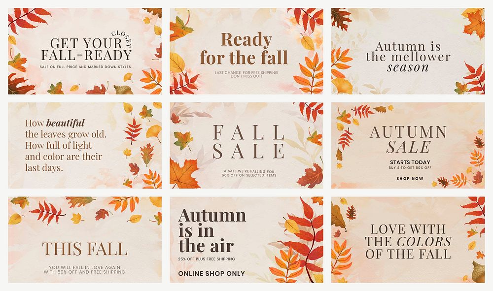 Autumn sell quote template vector set for blog banner