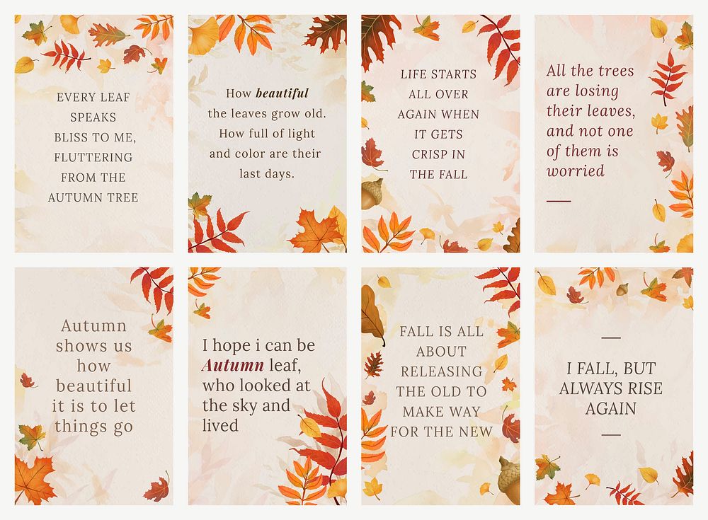 Fall season quote template vector set for pinterest post