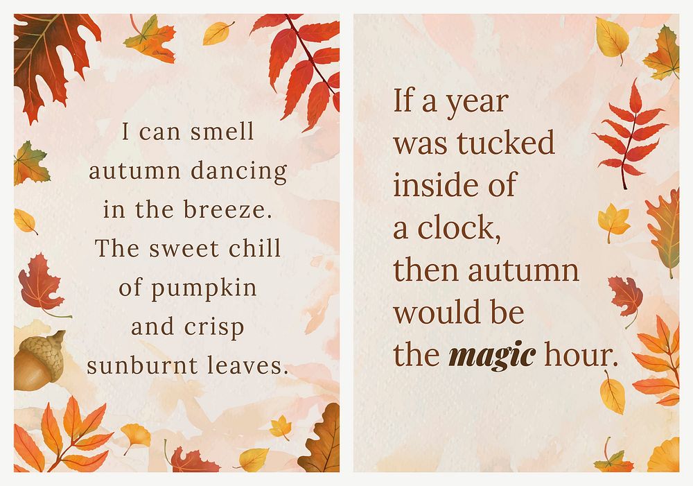 Autumn season quote template vector set for poster