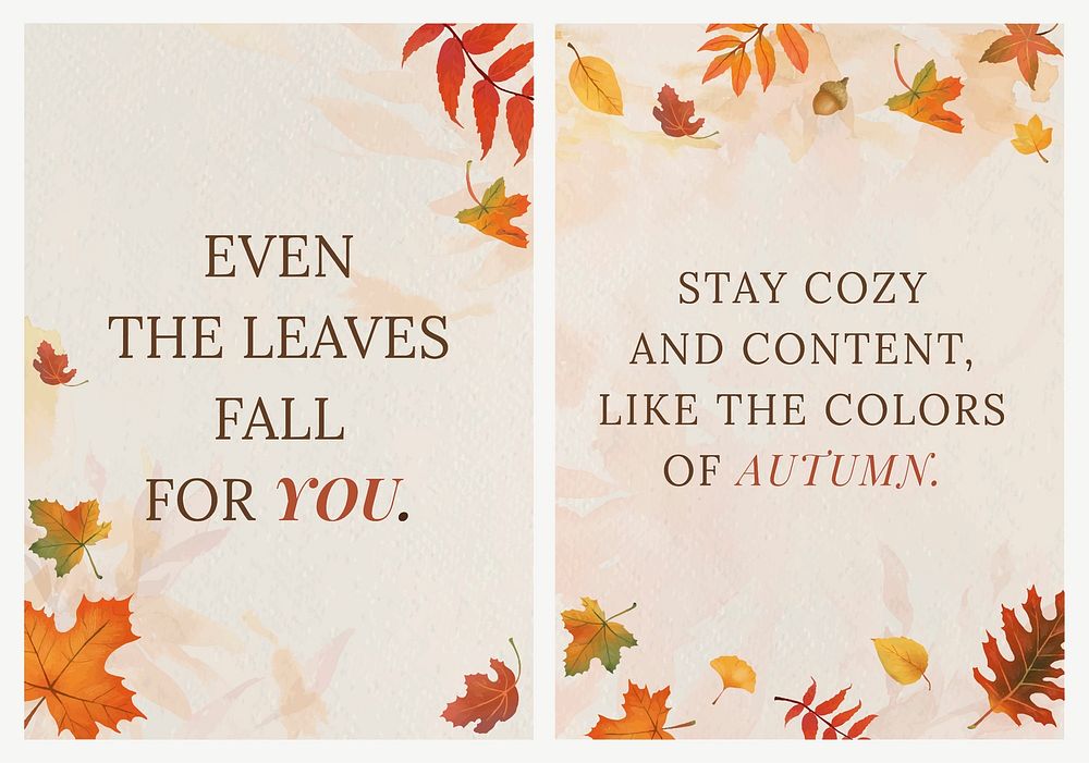 Autumn season quote template psd set for poster