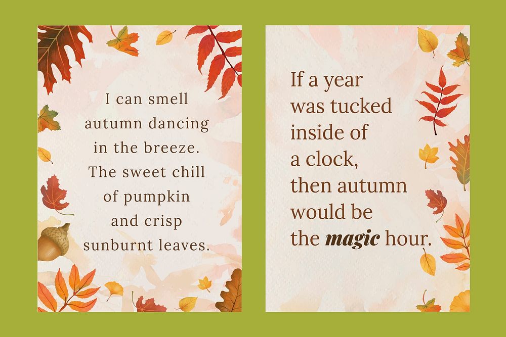 Autumn quote poster template psd set with orange leaves